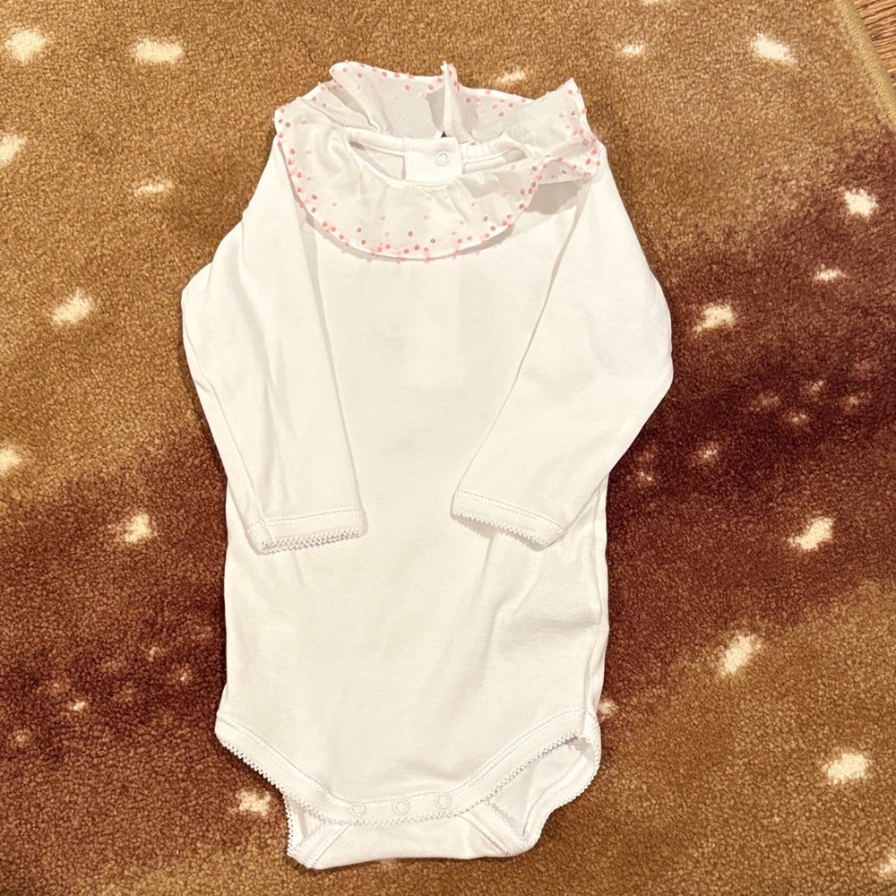 Bonpoint White and Pink Ruffled One Piece